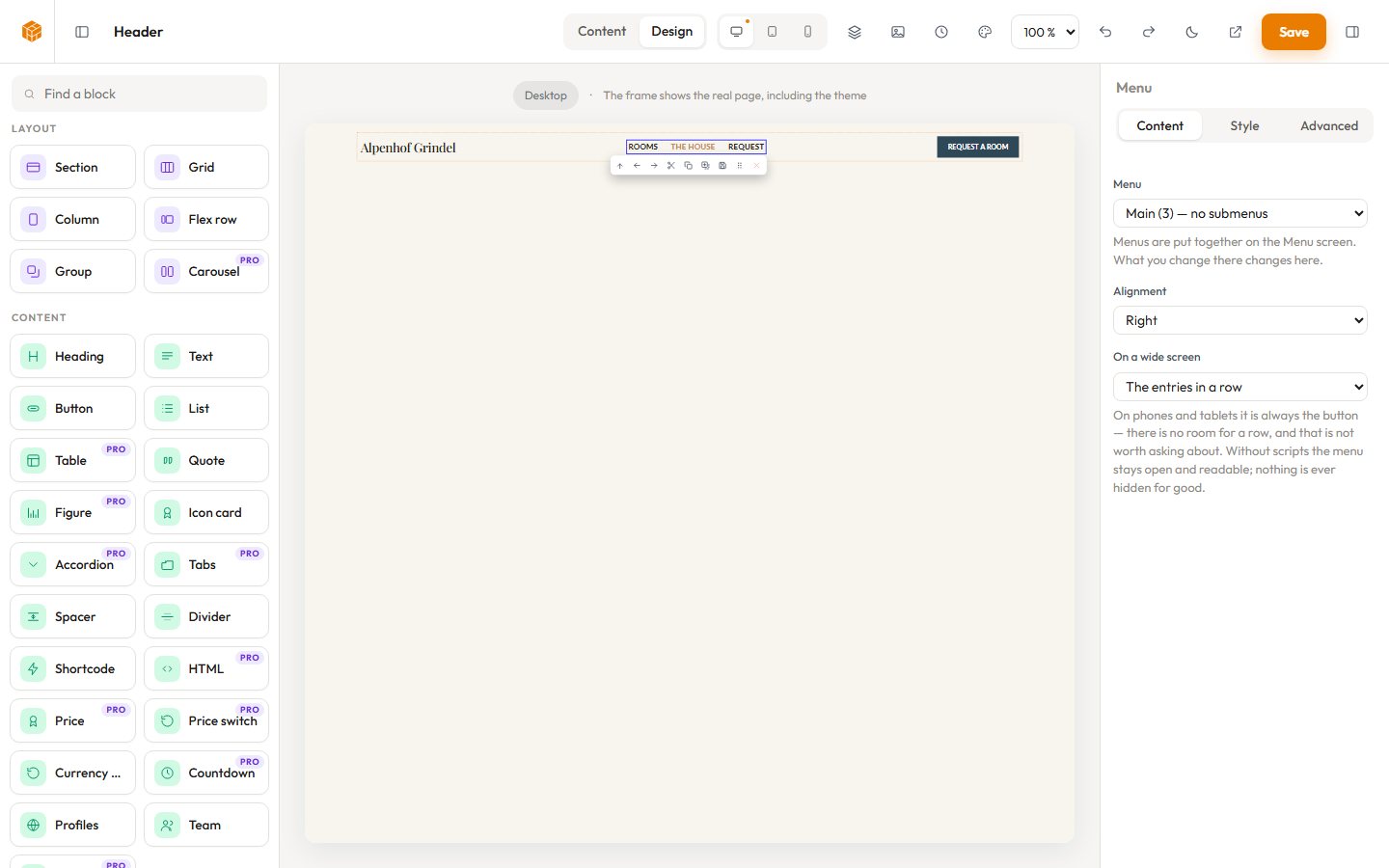 The header as a template